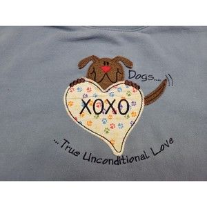 VINTAGE Medium Sweatshirt Collared Dog Grandma Embroidered 80s 90s Shirt Y2K